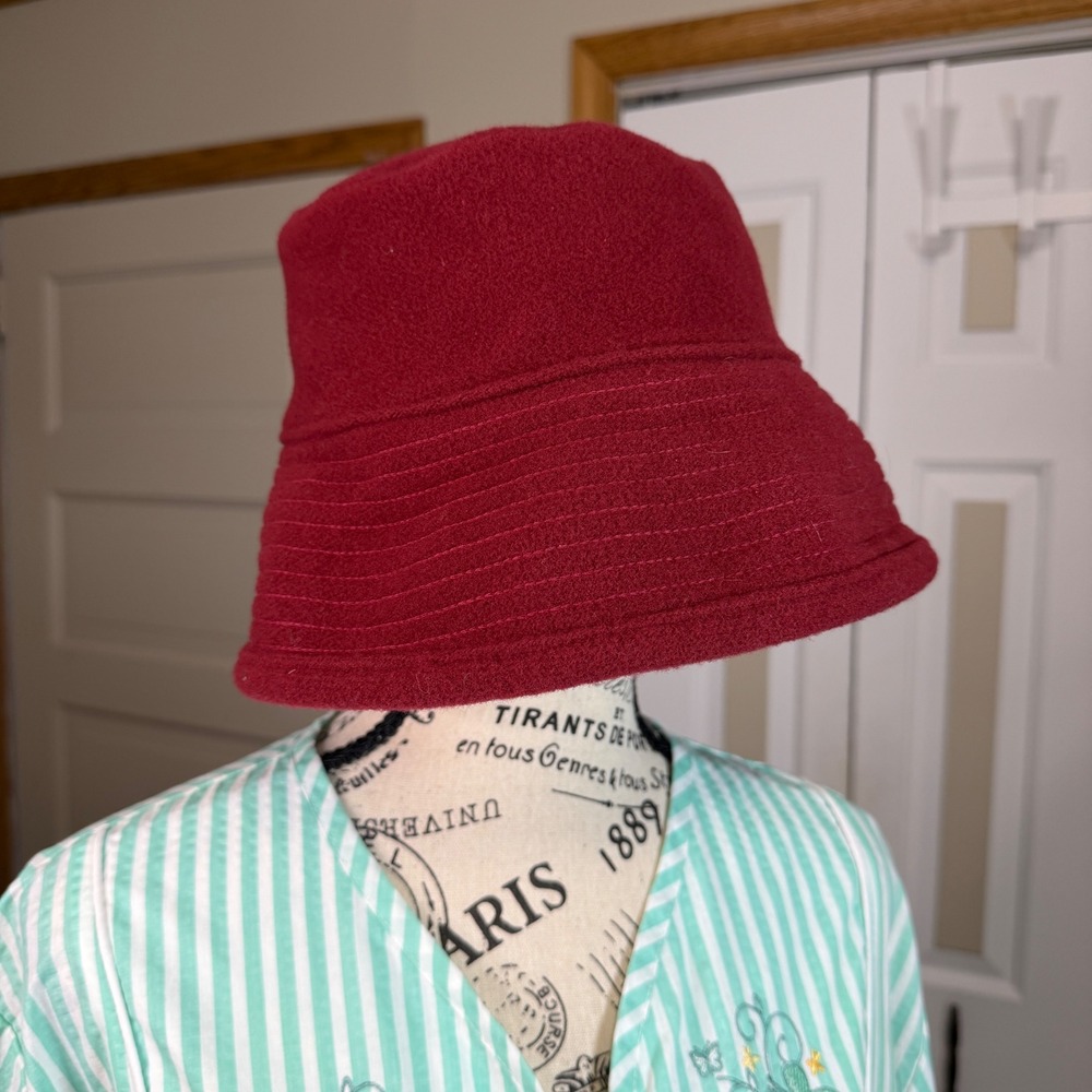 Eddie Bauer Burgundy Wool Blend Bucket Hat One Size Made in USA Warm Winter